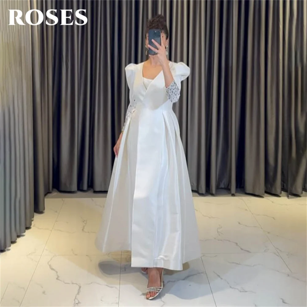 ROSES Regally Abito da festa azzurro cielo Abito da sera con maniche a sbuffo con scollo a V Abito da ballo con polsini con perline opolutamente per donna Personalizzato