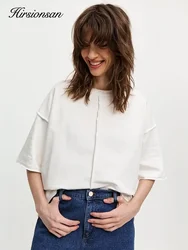 Hirsionsan Summer Casual Oversized T-shirts Women 100% Cotton Pink Loose Tees 2025 New Cusual Solid O Neck Female Aesthetic Tops