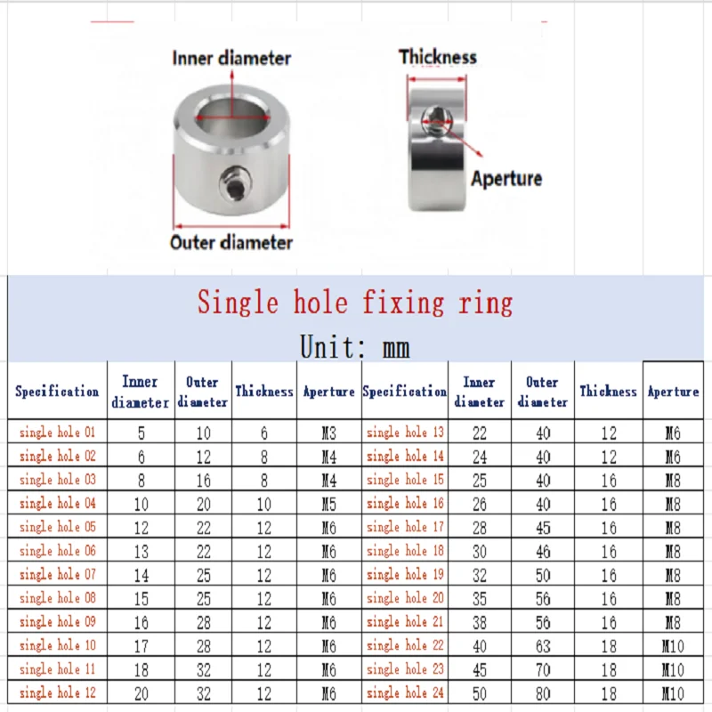 DIN705 Stainless Steel Shaft Collar Single Set Screw Locating Ring Metric Optical Axis Fixing Ring Shaft Lock Stop Collar for CN