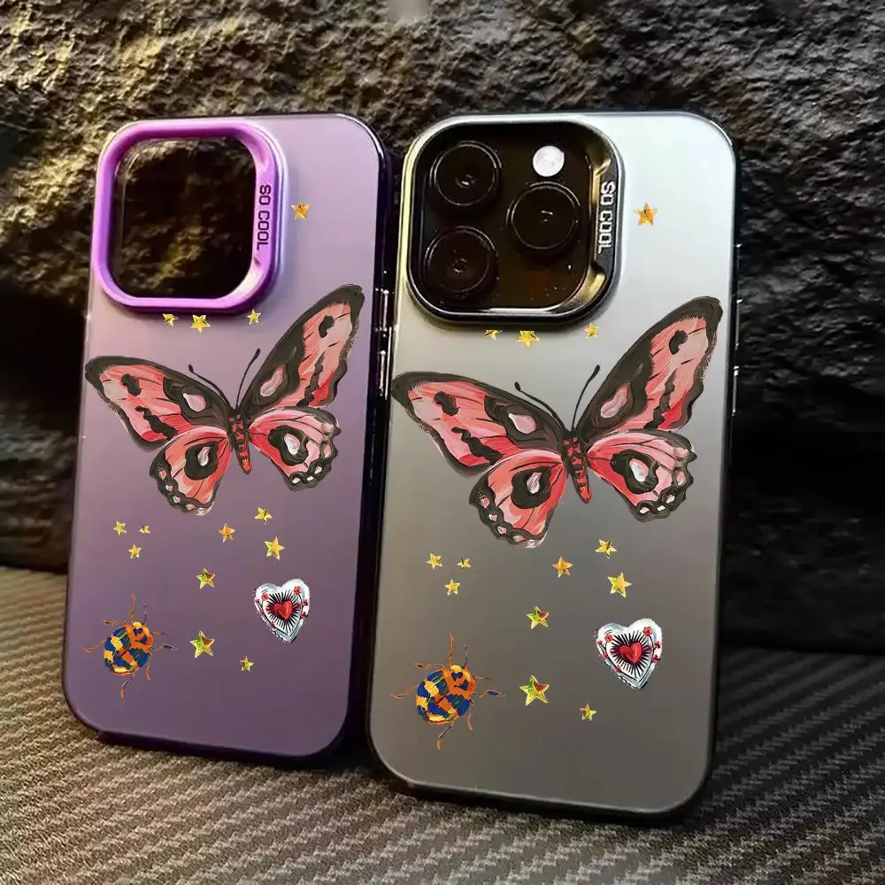 나비 디자인 패턴 폰 케이스 아이폰 17 16 15 14 13 12 11 프로/맥스/플러스용 방수 및 충격 방지 백 커버