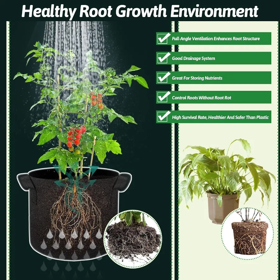 5 قطعة أكياس تنمو 5 جالون أكياس نمو النبات متعددة الأغراض أواني قماش غير منسوجة مع مقابض متينة أوعية نباتات للحديقة الخارجية لـ Ve