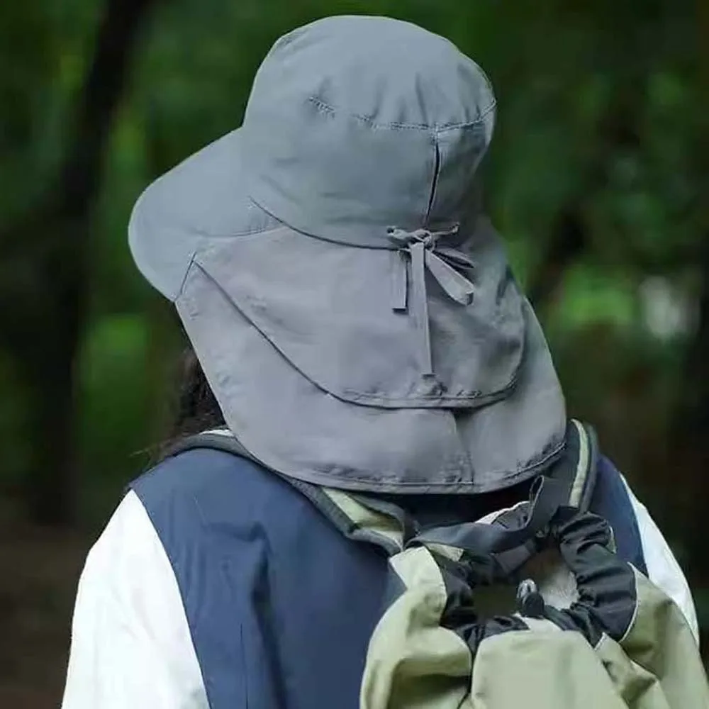 Solid Color Sunshade Shawl Cap Wide-brimmed Portable Neck Protection Hat Lightweight Breathable Neck Cover Hiking Cap Jogging