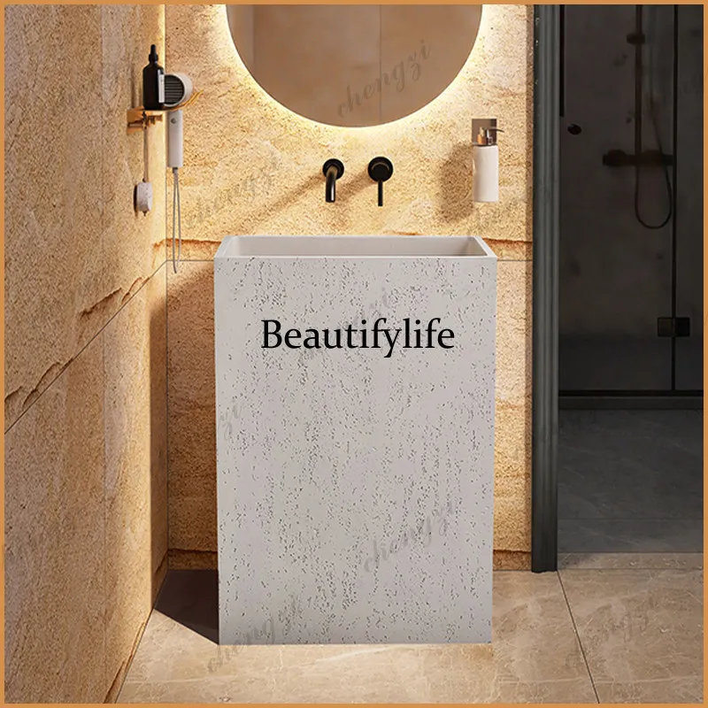 Z138 wabi-sabi wind travertine column basin oval integrated floor-to-ceiling household sink art personalized face wash table