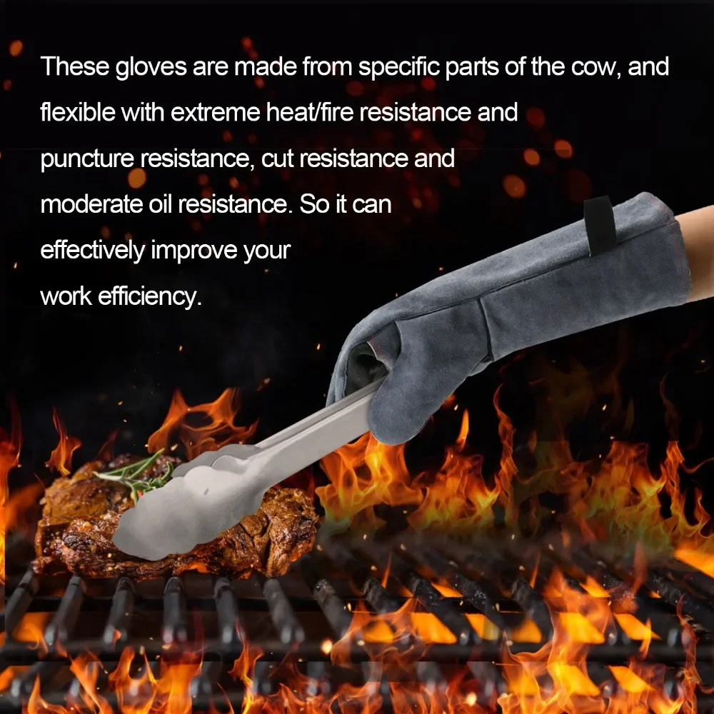 Heat Resistant Oven Gloves Mitts Baking BBQ Gloves For Grill Heat Insulation Leather Forging Welding Gloves