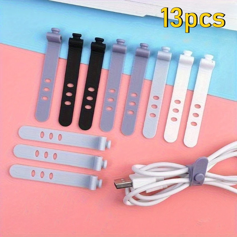 13pcs Phone Cable Organizer Earphone Clip Charger Cord Management 3 Hole Line Storge Holder Clips Data Line Bobbin Winder Straps