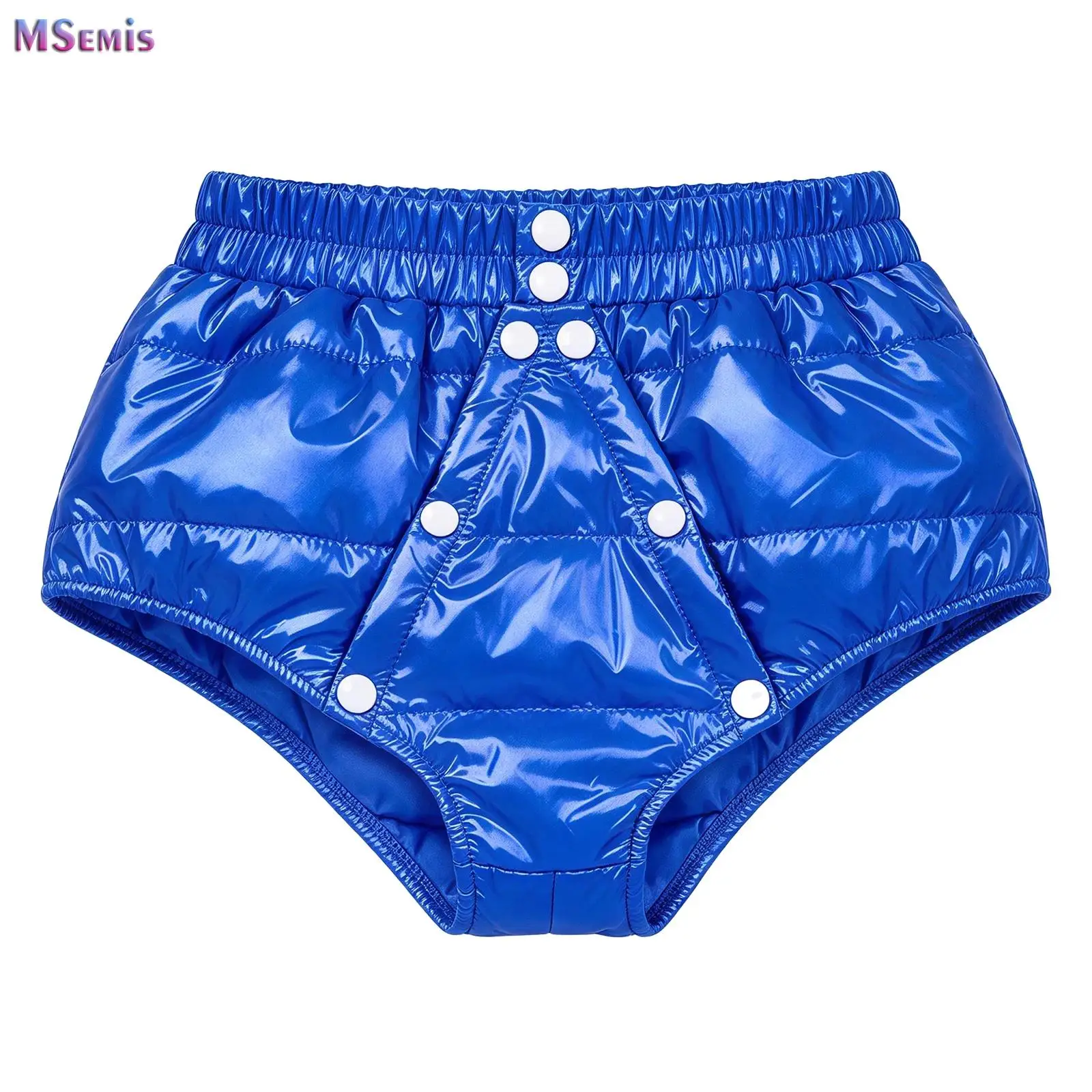 Kids Boys Girls Adaptive Padded Nappy Briefs Underwear Glossy Elastic Waistband Press Front Buttons Crotch Diaper Cover Panties