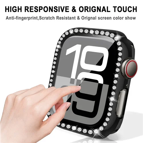Imagen 2 del producto Funda dura con marco de PC y diamante para Apple Watch Series 10, 42mm, 46mm, cubierta protectora de 40MM y 44MM para iWatch 4 5 6 SE 7 8 9 41MM 45MM