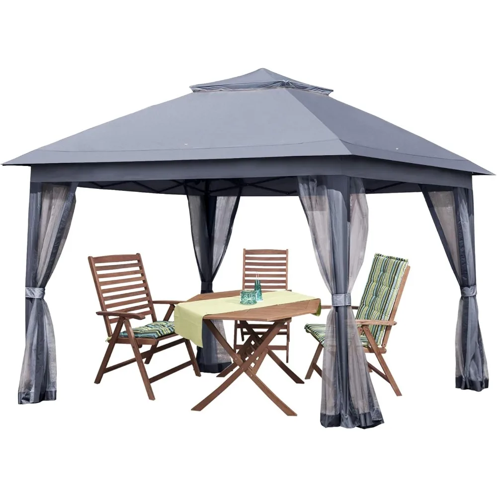 11x11 Outdoor Pop up Gazebo for Patios Canopy for Shade and Rain with Mosquito Netting, Waterproof Soft Top Metal Frame