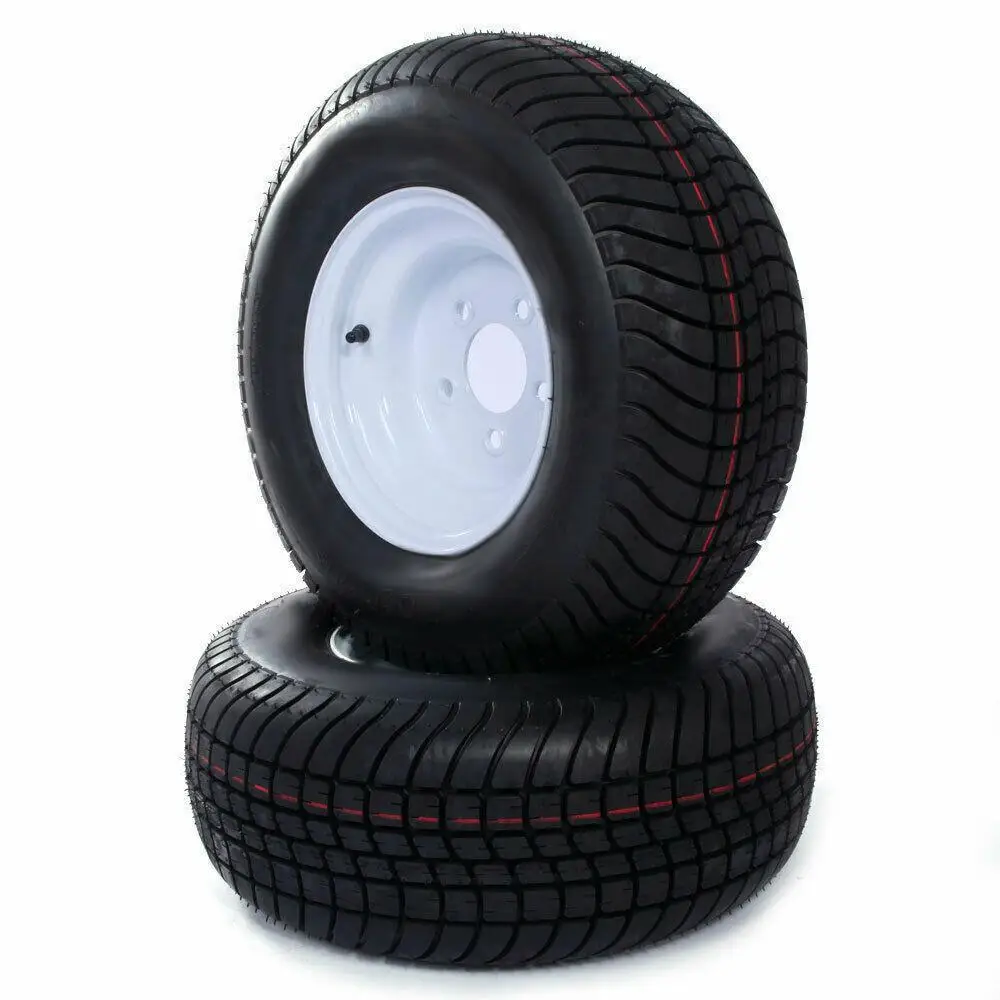 Set of 2 Trailer Tires On Rim 205/65-10 Load Range E 5 Lug White Steel Wheel