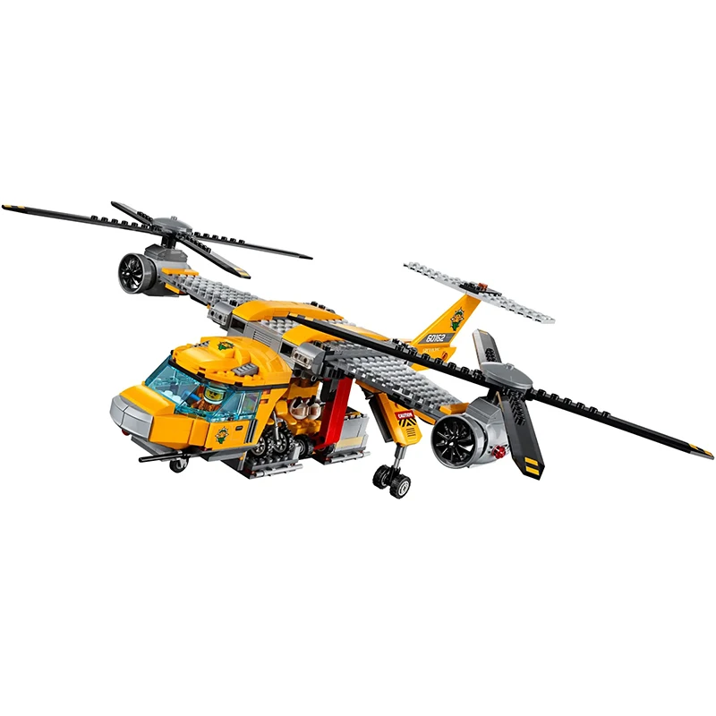 In Stock City Series Jungle Air Drop Helicopter Building Blocks Compatible 60162 Exploration Site Bricks Toys For Boys Kid Gifts