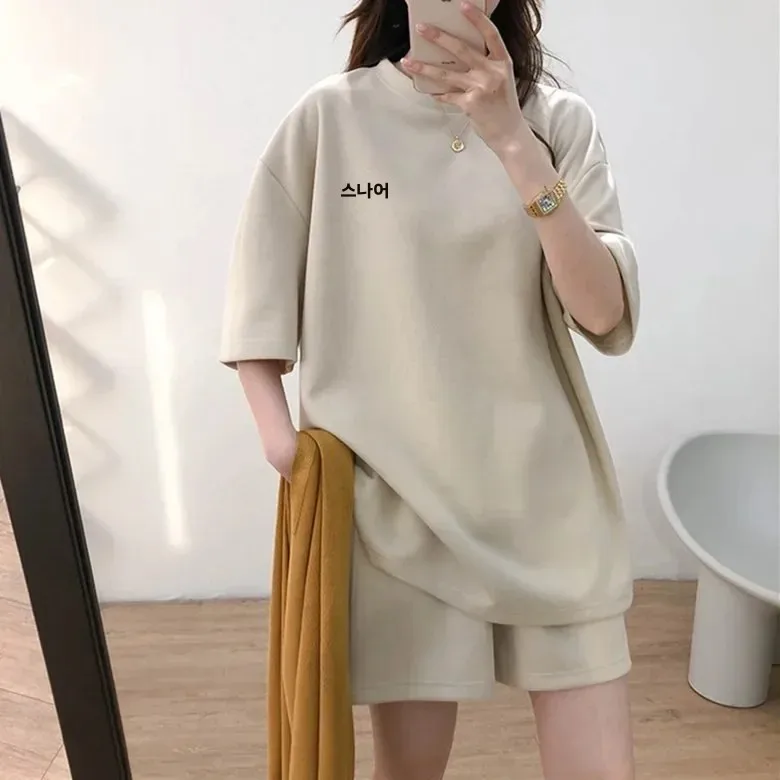 

Women Loung Wear Short Sleeve Sports Style Two Piece Sets Summer Letter Printed Korean Round Neck Sweet Outer Wear Suits 2025