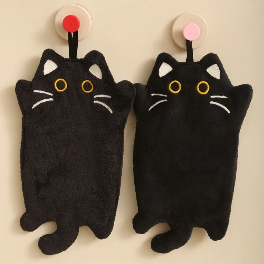 Cat Shaped Kitchen Wipe Towel Coral Fleece Quick Dry Handkerchief Towel Strong Absorbent Heat Resistant Hanging Hand Towel