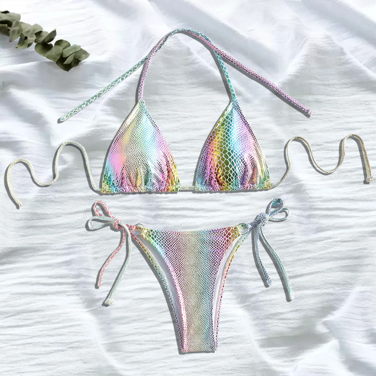 

sexy glitter multi color sequin micro mini bikinis sets two pieces halter tie swimsuits beachwear bathing suit swimwear biquini