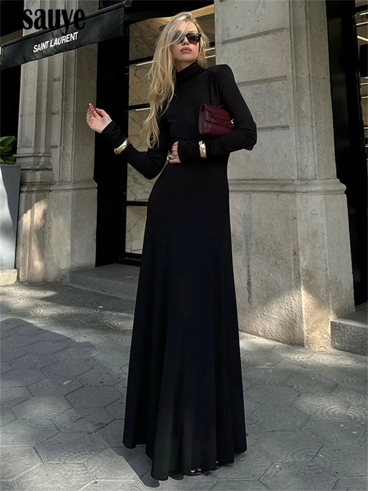 Nsauye Sexy Backless Women Pullover Turtleneck Chic Elegant Fashion Dress Evening Party Night Club Wrap Maxi Dress 2024 Winter