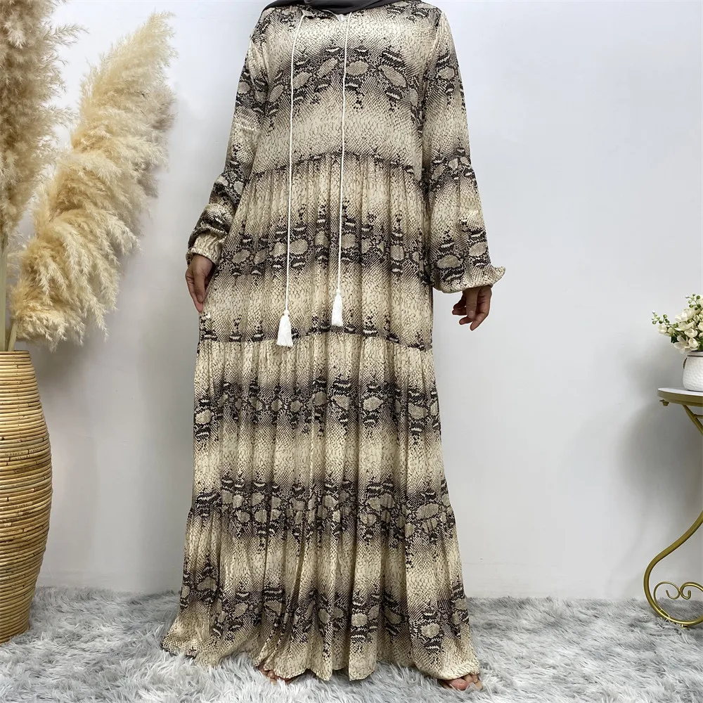 Leopard Print Cotton Abaya for Women Loose Large Size Muslim Dress Women Islamic Arabia Dubai Abayas Casual Floor-length Kaftan