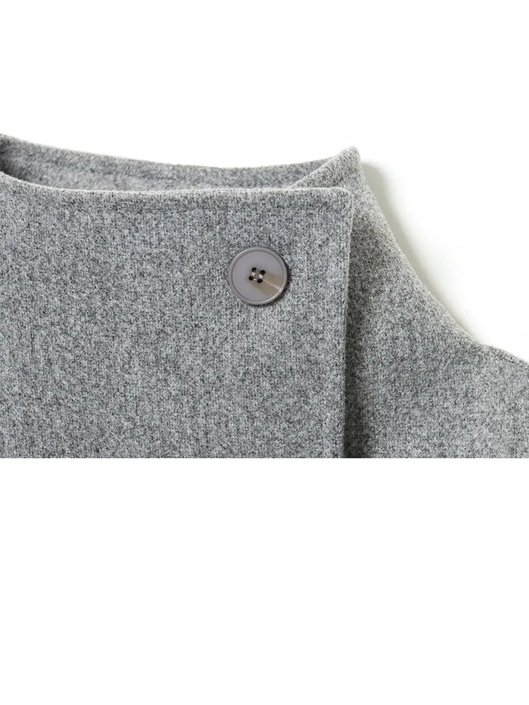 

HH 2026, новое женское шерстяное пальто с высоким воротником и длинными рукавами, двубортное украшение с карманами, женская свободная повседневная куртка