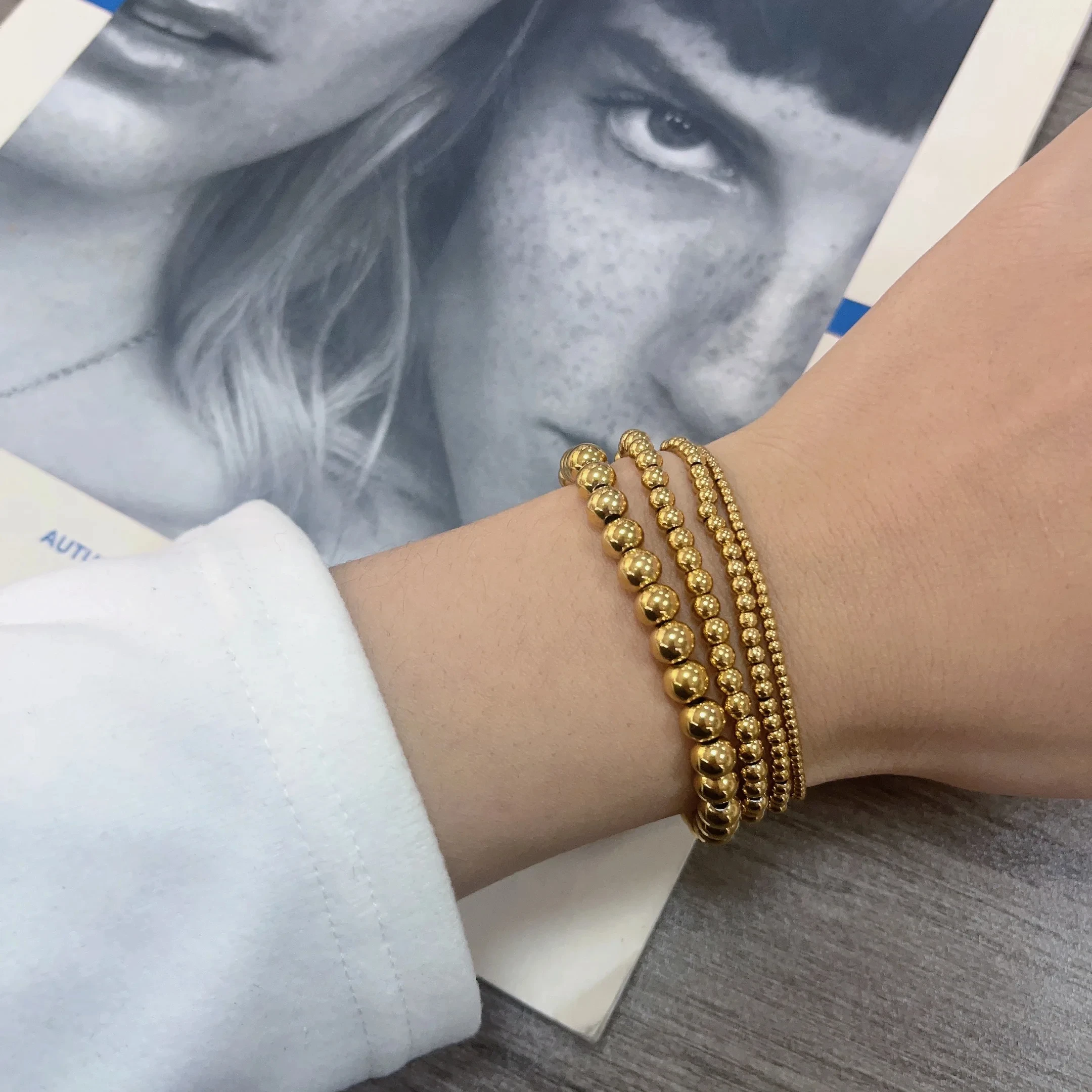 MHS.SUN Wholesale Stretch Stainless Steel Bracelets 2/3/4/5/6/8/10MM Elastic Stacked Ball Beads Bracelet For Women Men Jewelry
