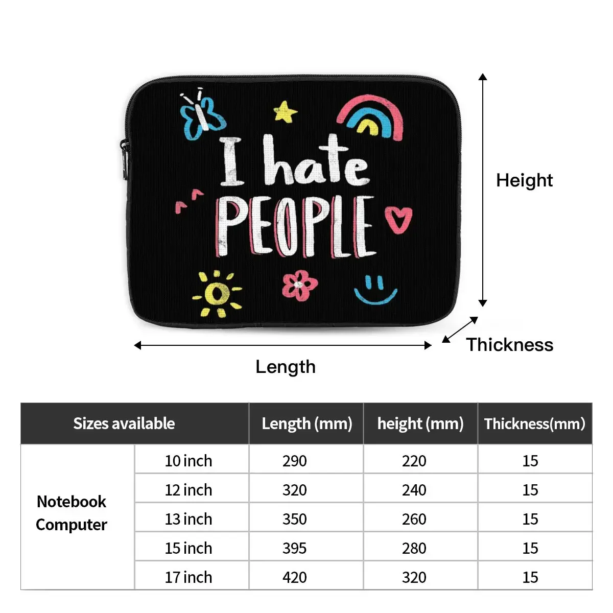 I Hate People Laptop Bag Sleeve 12 13 15 17 Inch Rainbow  Notebook Sleeve Cover Bag Shockproof Case Bag for Men Women image 6