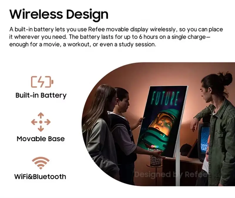 New  32-Inch Wireless Smart Portable Android Monitor 9H Battery Life 120Hz Refresh Rate Stand 12V Power Touch LCD Display