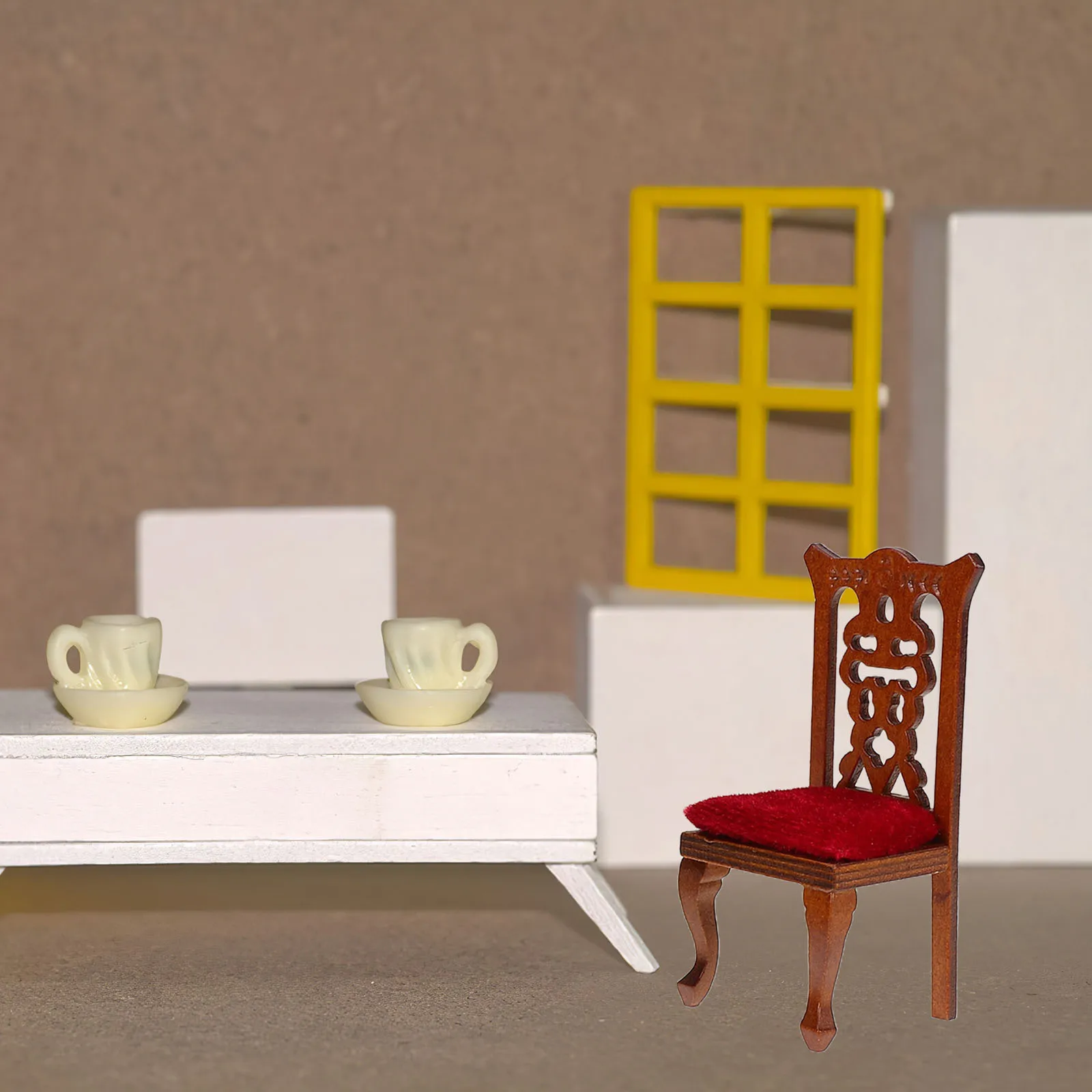 

1Set Wooden Miniature Furniture Set Oval Dining Table High Back Chairs 112 Scale Mini Kitchen Dining Accessories