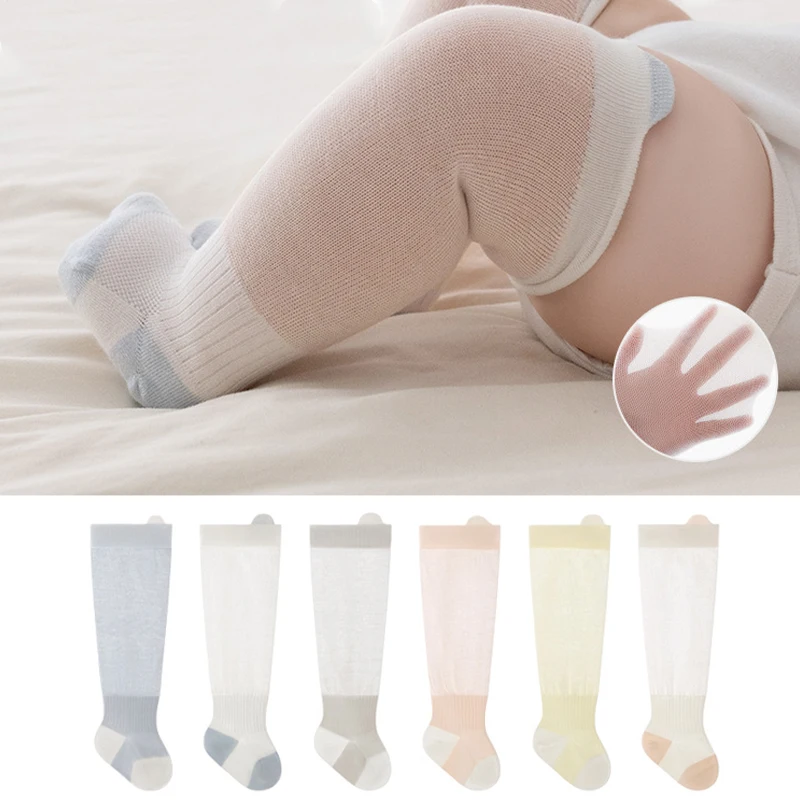3 Pairs Newborn Baby Socks Summer Anti-Mosquito Knee High Infant Socks Solid ColorBreathable Mesh Toddler Child Socks for Kids