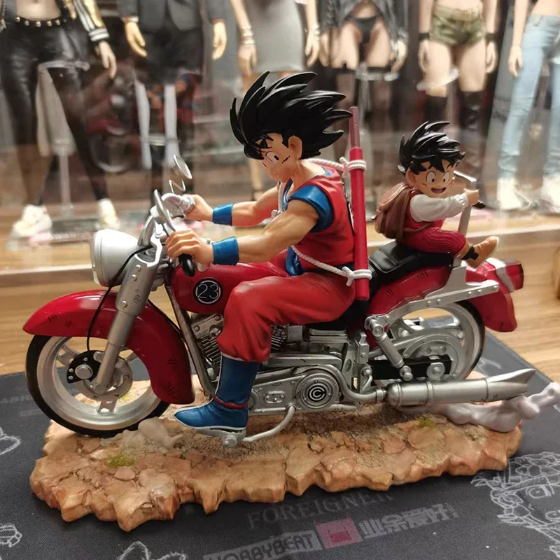 15cm Dragon Ball Action Figure GK Motorcycle Son Goku and Son Gohan Figure PVC Haulage Motor Father and Son Collection Model Toy