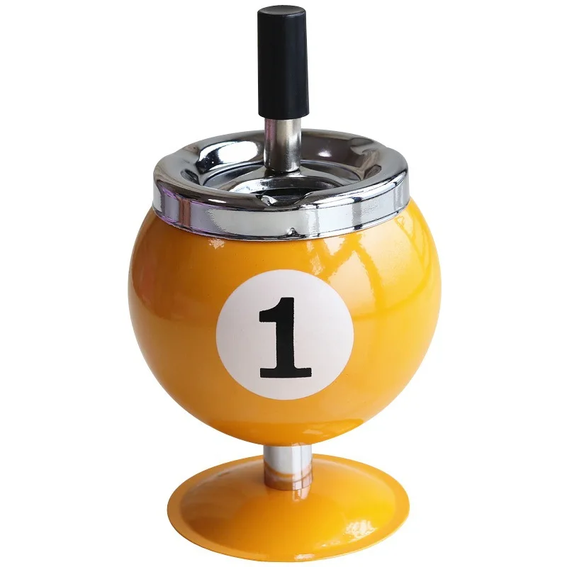 Metal billiards ashtray desktop creative ornament with cover, anti fly ash billiards decorative ashtrays