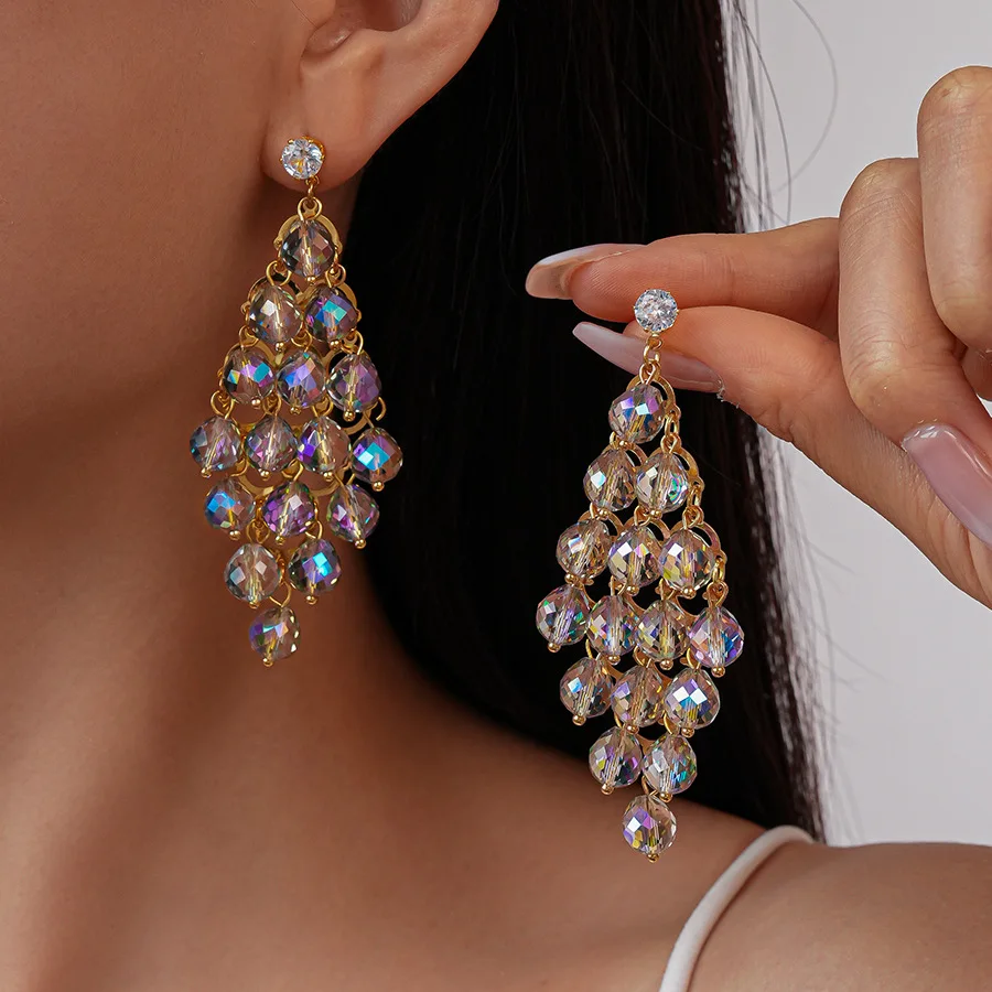 Boucles d'oreilles pendantes en cristal, goutte d'eau transparente colorée, fil de raisin, pendentif Long pampille, accessoires de Banquet dédiés C1