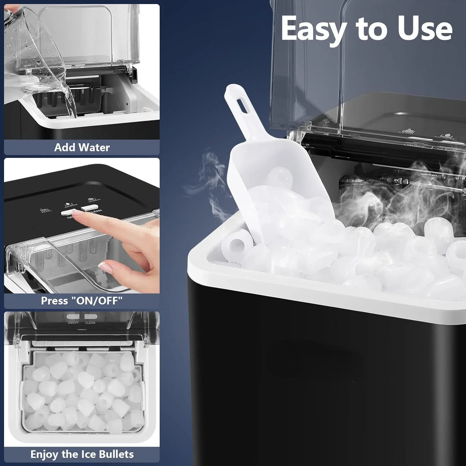 Efficient Countertop Ice Machine Maker, Fast Making 9 Ice Cubes in 6-8 Minutes, Produces 26.5 lbs of Ice in 24 Hours, Self-Clean