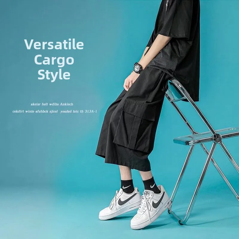 Men's Casual Loose Fit Seven-Foot Pants Summer Thin Outerwear Shorts Trendy Wide Leg Casual Loose Brand 7-Foot Pants