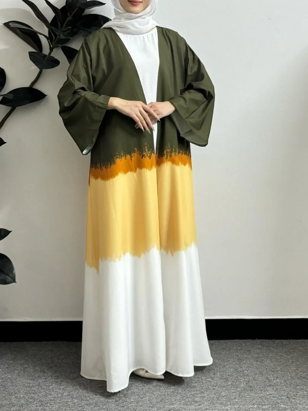 Ombre otwarty przód Abaya muzułmańskie abaje kobiety Jilbabs sweter Kaftan z długim rękawem Ramadan sukienki Maxi odzież damska