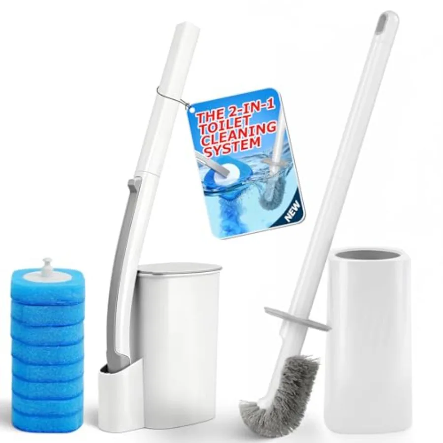 

Набор одноразовых ершиков для унитаза с держателем и белой щеткой для чистки унитаза, незаменимые принадлежности для уборки дома и ванной комнаты