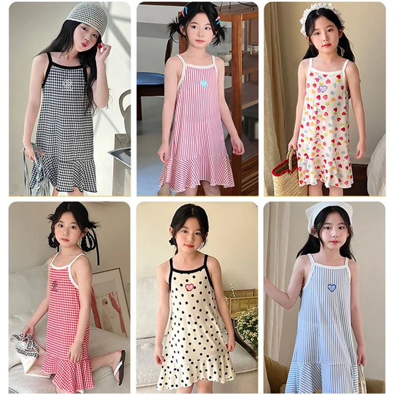 Kids Girl Sleeping Dress Girls Nightgown Flower Princess Pajamas Summer Child Sleeveless Sleepwear Dress Homewear Baby Clothing