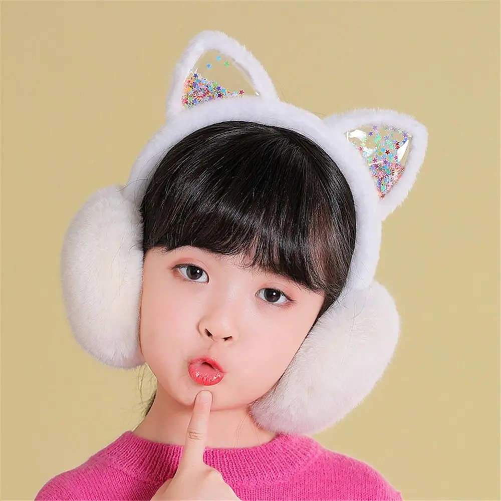 Cute Soft & Warm Animal Earmuffs Foldable Furry Fleece Ear Warmers Cat Ears Ear Covers for Kids Girls