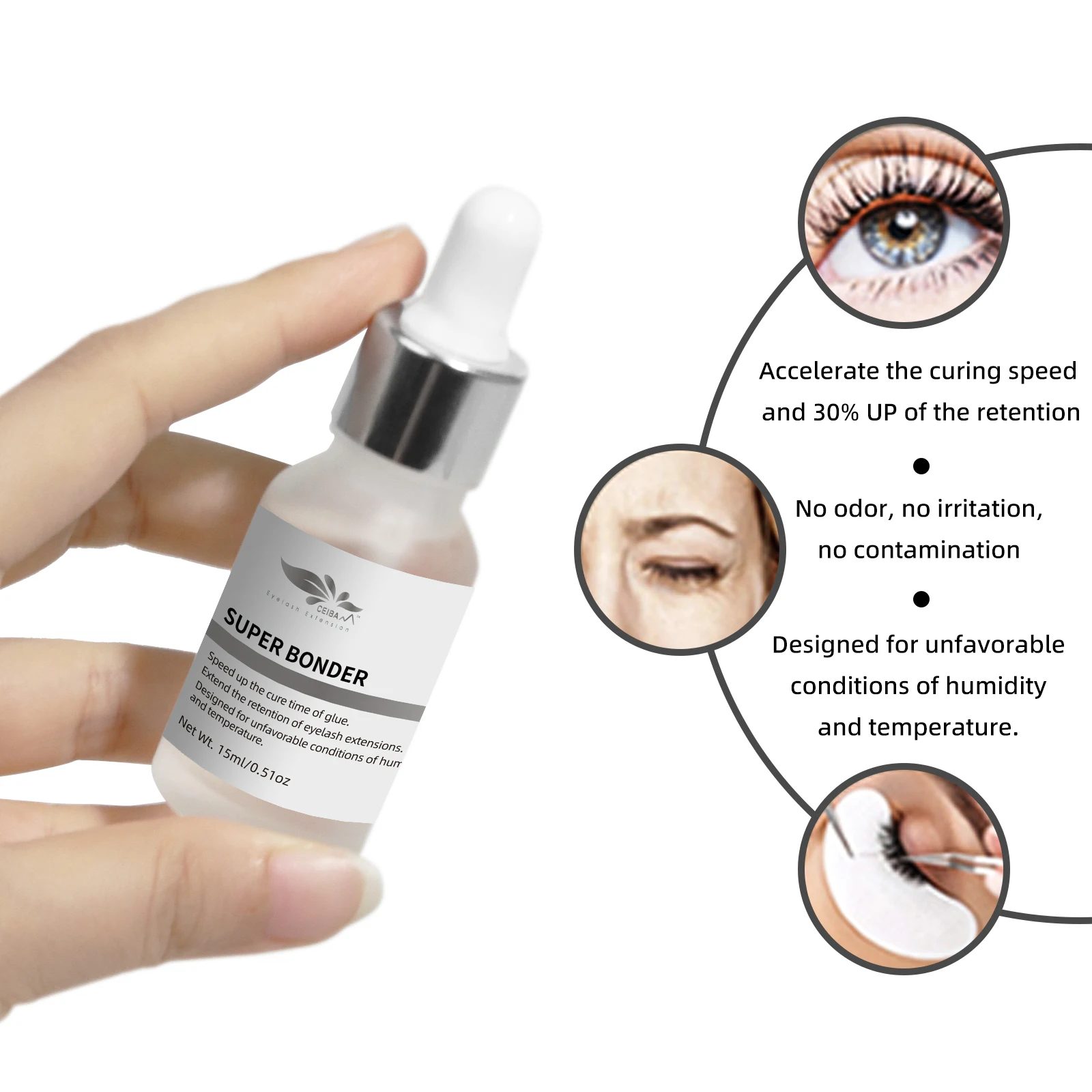 CEIBAM-Liquide transparent de qualité médicale pour extension de cils, accélérateur de greffage de faux cils, super liaison pour cils, sans irritation, 15ml