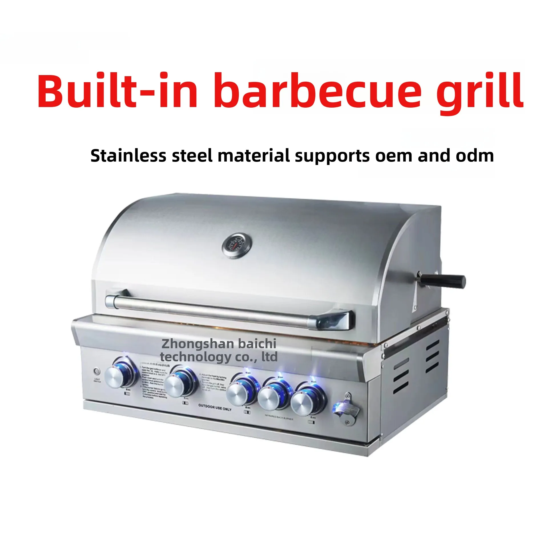 Stainless steel embedded outdoor grill BBQ liquefied gas charcoal 4 burner natural gas