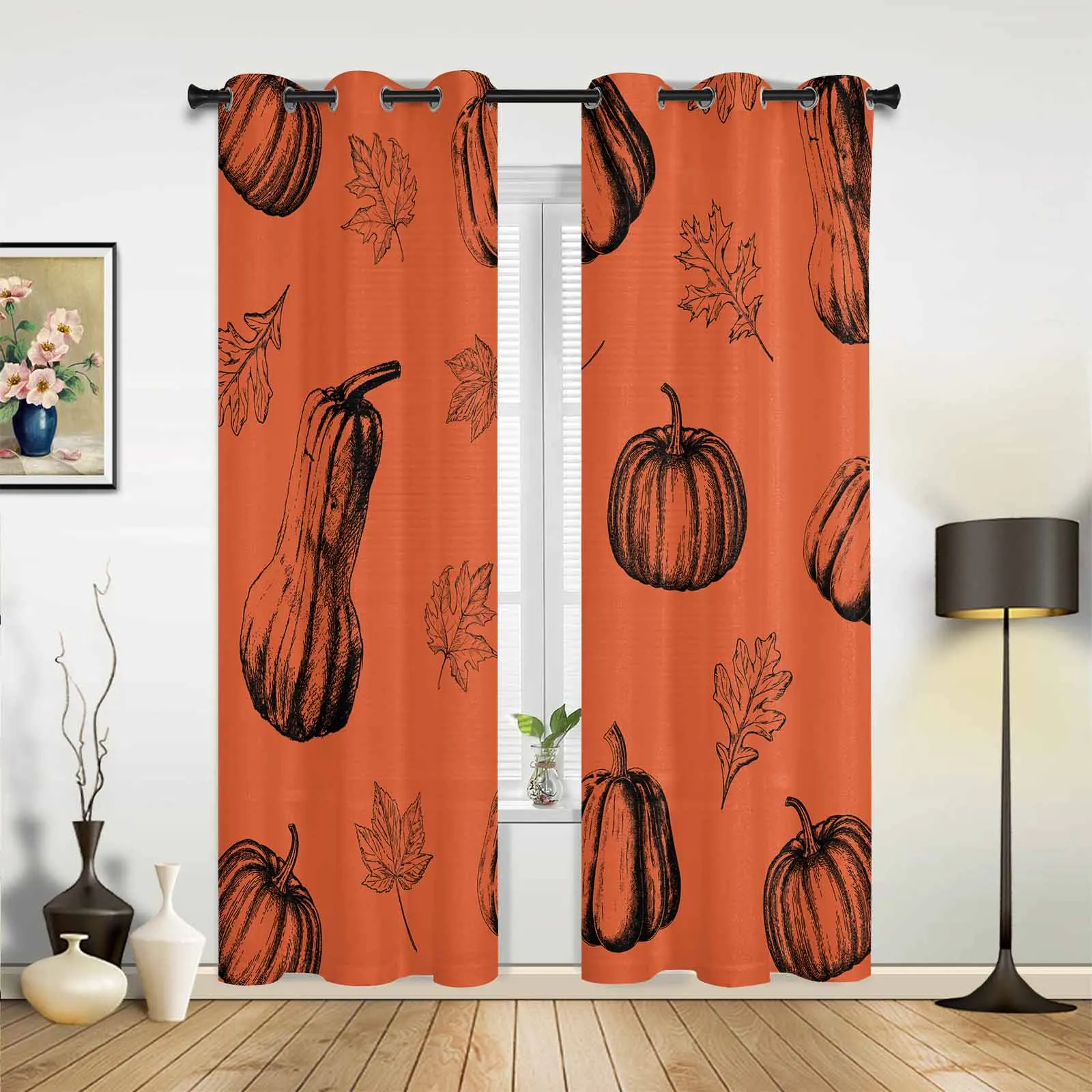 Autumn Thread Draft Pumpkin Window Curtains Printing Curtains for Living Room Modern Design Bedroom Decor Drapes