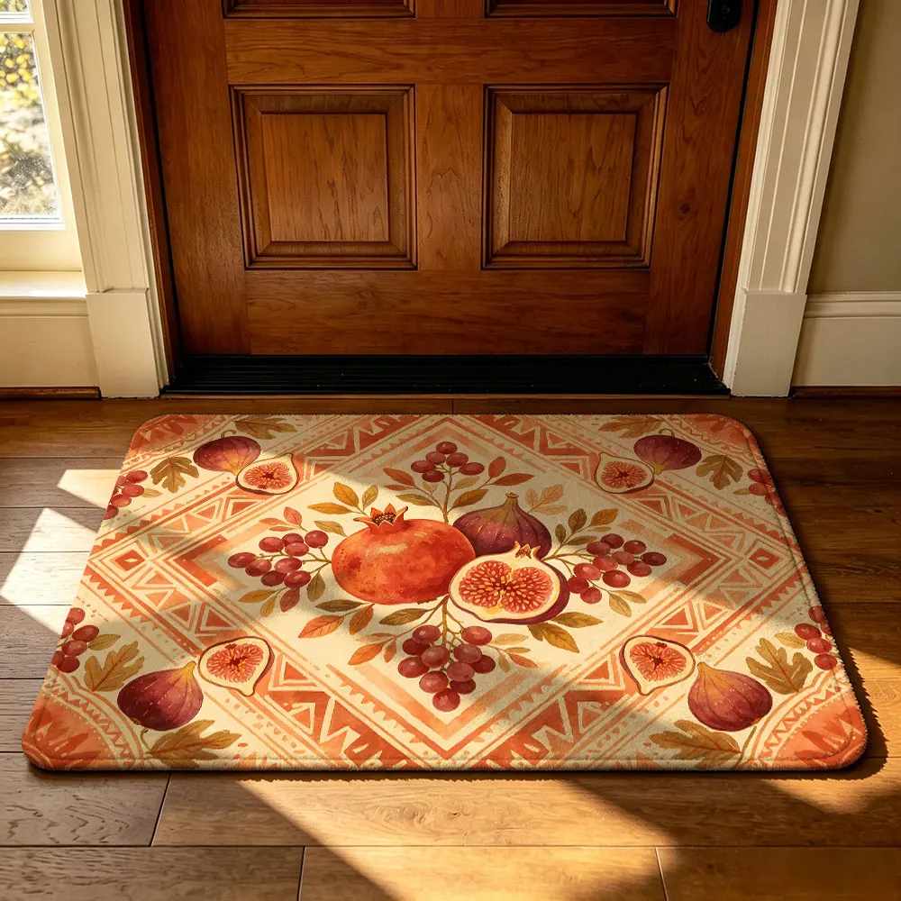 Vintage Fruit Diamond Pattern Doormat Non-slip Washable Entrance Rug Indoor Outdoor Home Decor Floor Mat