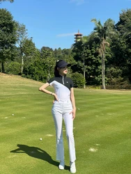 2024 SG Golf Clothing Women Spring and Summer Zipper Short-sleeved Tops High Waist Flared Trousers Golf Sports Slim Suits Women