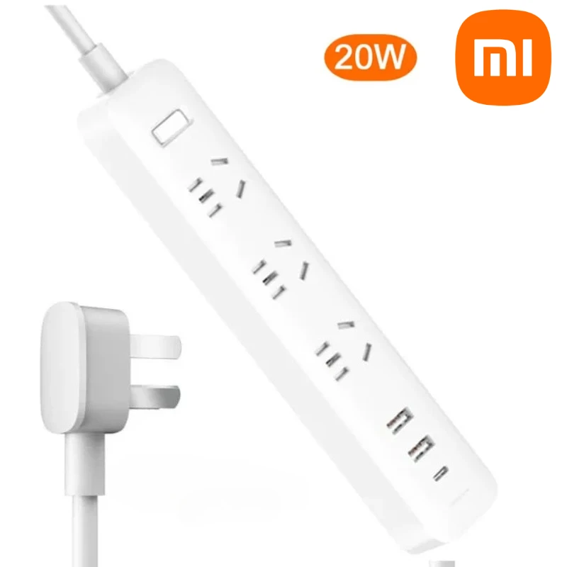 

Умный сетевой фильтр Xiaomi Mi Mijia 20W с быстрой зарядкой, 2A1C, 3 розетки, стандартный интерфейс, удлинитель 1.8м