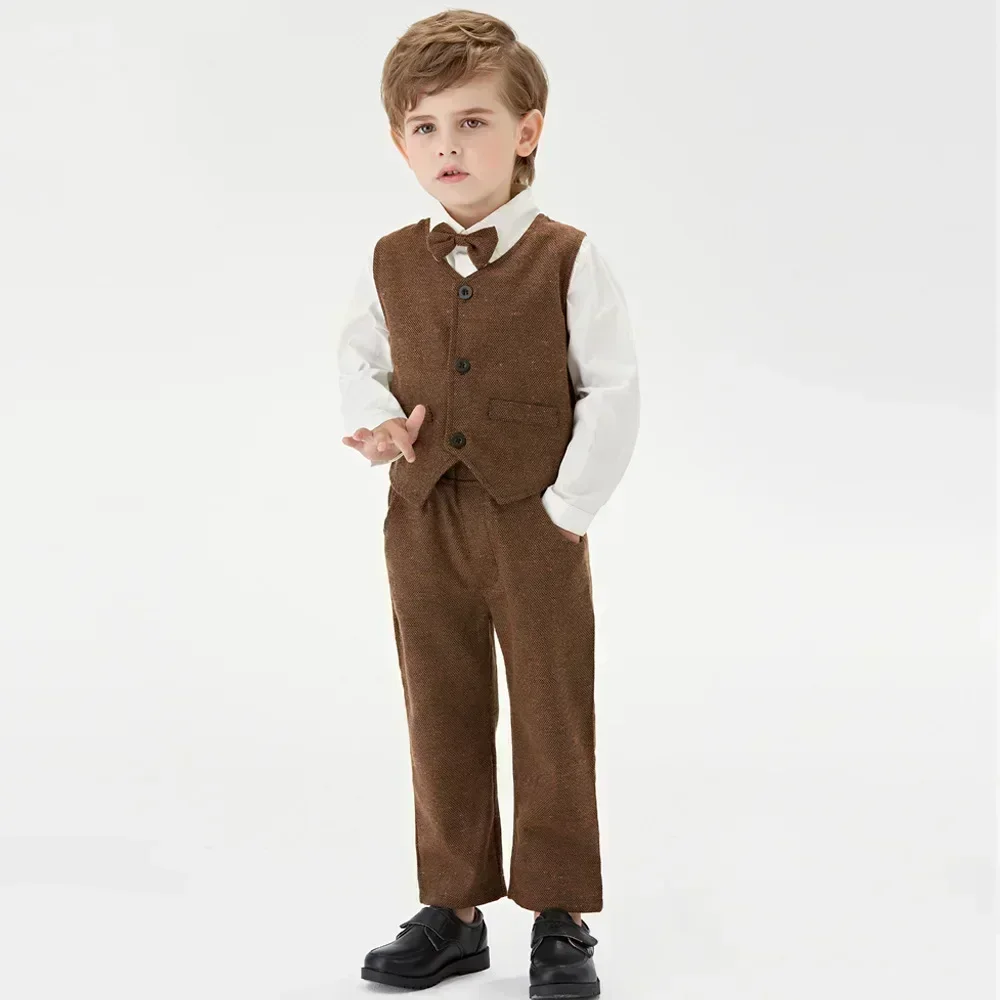 

Boys Boutique Clothing New Children's Formal Two-Piece Boys Piano Host Photography Costume Gentleman Long Sleeve Tie Clothes