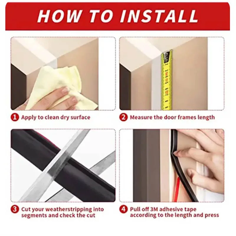 1 قطعة باب أمان الوصول نافذة الباب ختم الشريط TPE مانعة لتسرب الماء المضادة للتصادم قطاع عزل الصوت ذاتية اللصق #6