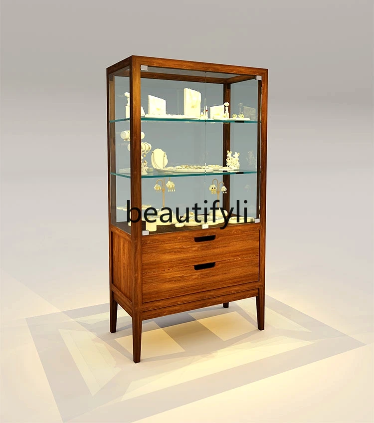 Jewelry, porcelain glass, Zhongdao display cabinet, retro solid wood paint cabinet, museum display cabinet customization