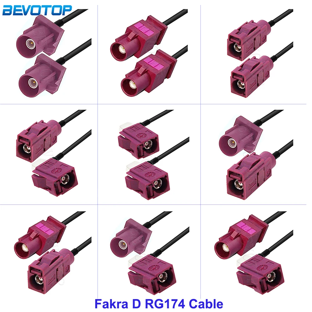 1 peça fakra d bordeaux roxo fakra d código macho/fêmea conector rg174 trança para gsm rf coaxia cabo de extensão fakra jumper