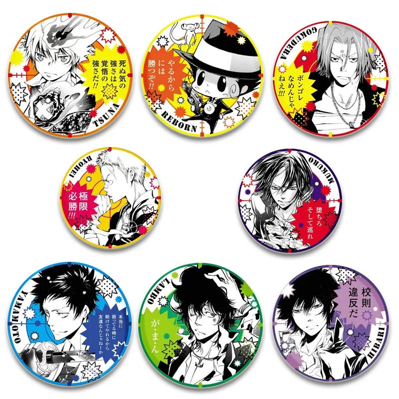 Katekyo Hitman Reborn! Tinplate Pin Round Cartoon Funny Snap-in Brooches for Accessories Anime  Badge Hat Decoration Cute