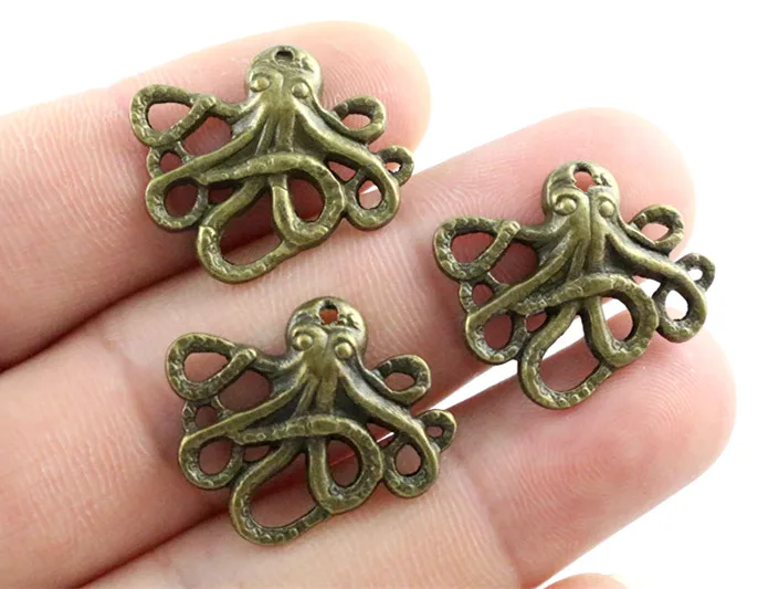 24x21mm 15 sztuk Antique Bronze Plated Octopus ręcznie robiony wisiorek: DIY dla bransoletki necklace-Q5-27 — zdjęcie 3