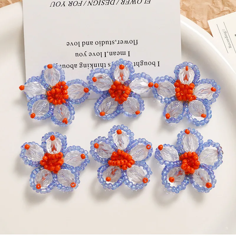 2pcs Pastoral wind contrast woven beaded flower earrings female diy acrylic accessories sweet earrings female material