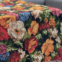 Oil Painting Flower Jacquard Fabric Ethnic Style Thickening Yarn Dyed Clothing Handmade DIY Sewing Cotton and Linen Fabric