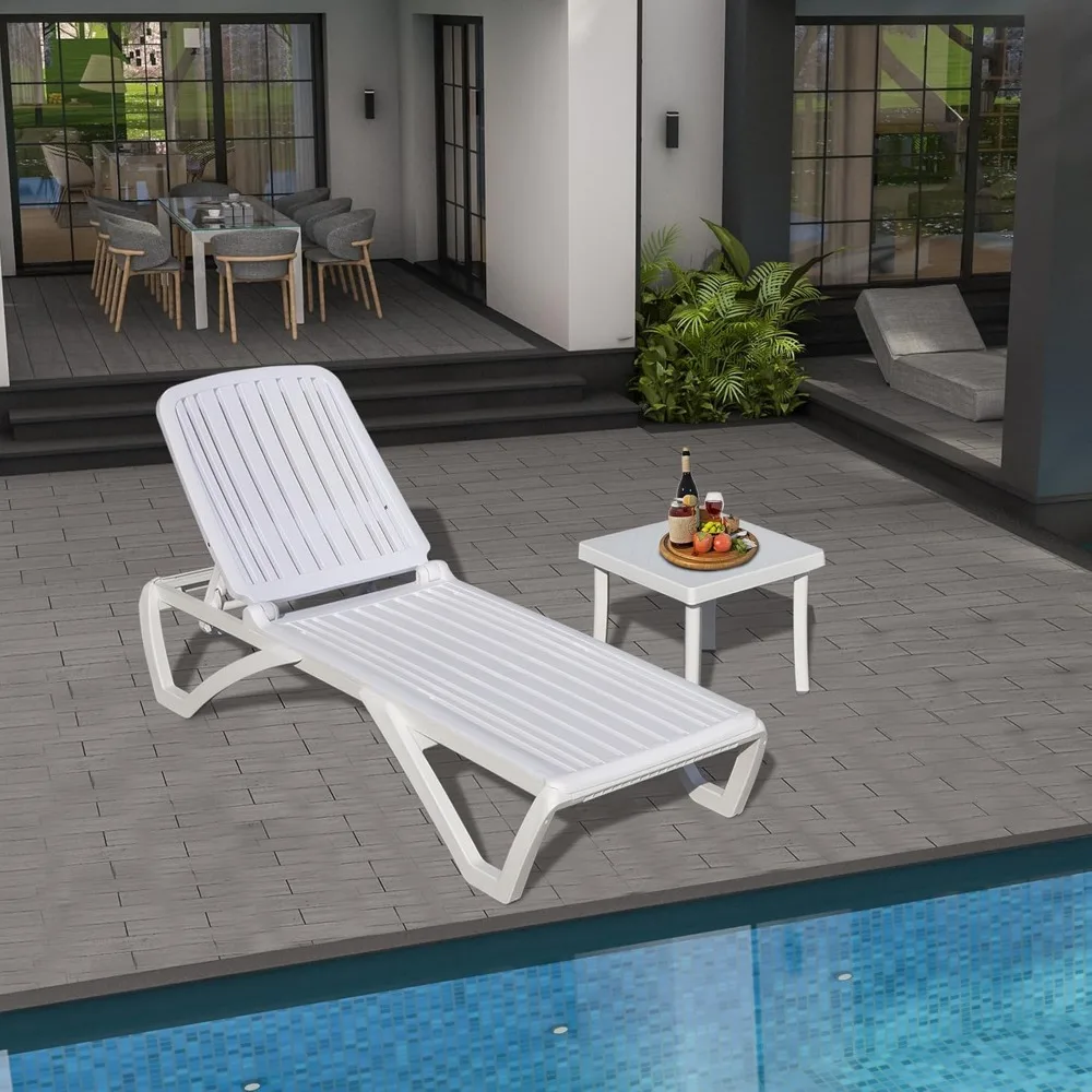 

Domi Patio Chaise Lounge Set of 2, Outdoor Lounge Chair, All-Weather Plastic Adjustable Reclining Lounger, Stackable Tanning Lou
