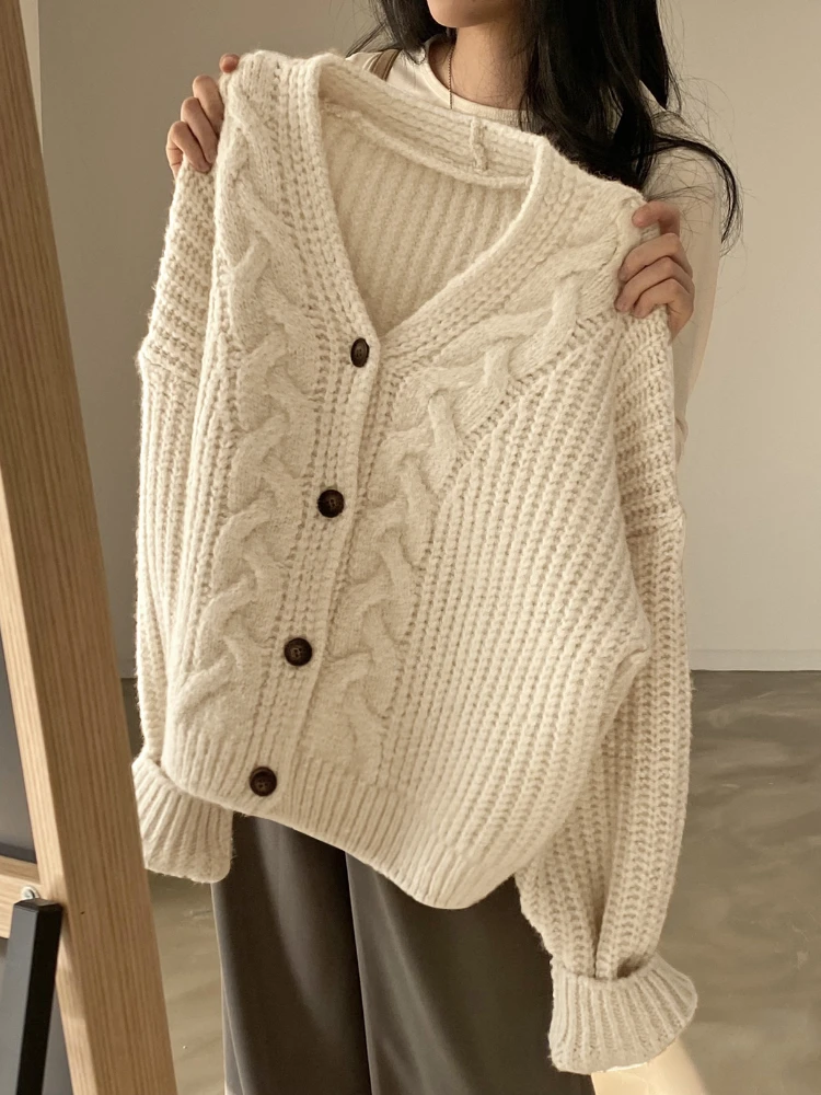 2022 Autumn Elegant Knitted Cardigan Women Long Sleeve Loose Solid Warm Tops Female Korean Fashion Single-breasted Casual Coat